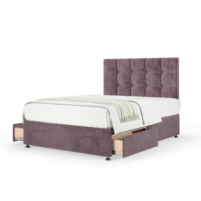 Memory Maestro Memory Foam Mauve Naples Velvet 2 Drawer Divan Set And Pearl Headboard Single