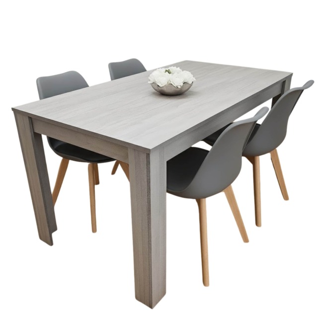 Modern Grey Dining Table Set With 4 Grey Plastic Chairs Dining Room Furniture
