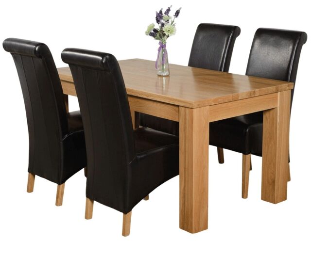 Dakota 152 x 87cm Medium Oak Dining Table and 4 Montana Leather Chairs Black Black