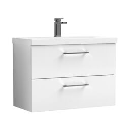 Balterley Wall Hung Bathroom 2 Drawer Vanity Unit and 1 Tap Hole Ceramic Basin, with Handles White