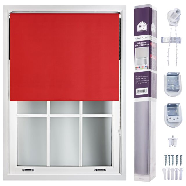 FURNISHED Made to Measure Blackout Blinds Easy Fit UV Protection Insulated Window Shade (W)120cm x (L)165cm Red Red (W) 120cm x (L) 165cm