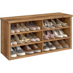 Shoe Storage Bench with 6 Compartments and Adjustable Shelves, Entryway Organiser for Hallway, Honey Brown