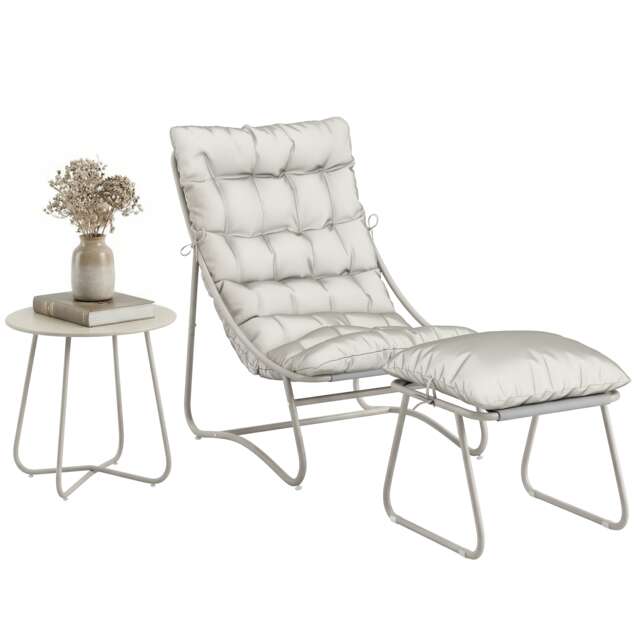 Outsunny 3 Piece Bistro Set, Outdoor Table and Chair Set with Footstool Grey Light Grey Chair: 62x87x86 cm, Table: 46x45 cm, Footstool: 45x45x35 cm