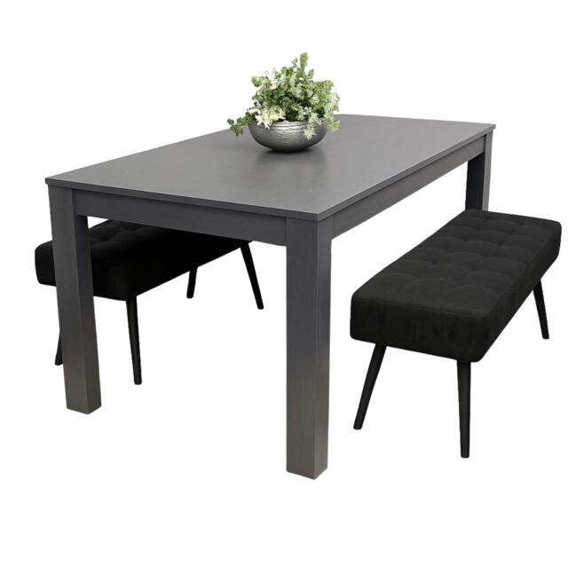 Kosy Koala Dark Grey Arrow Design Dining Table Set with 2 Black Velvet Benches