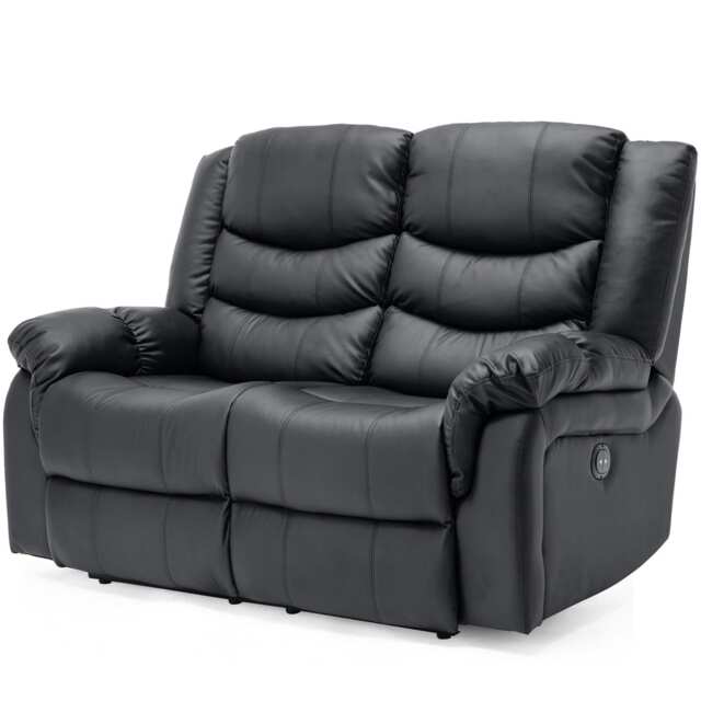 Seattle 2 Seater Electric High Back Bonded Leather Recliner Sofa (Black)