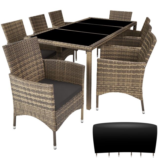 Garden Furniture Set Almansa - 8 chairs, dining table, with protective cover Cream nature/dark grey 60 x 55 x 83 cm 1