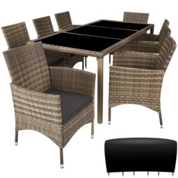 Garden Furniture Set Almansa - 8 chairs, dining table, with protective cover Cream nature/dark grey 60 x 55 x 83 cm 1