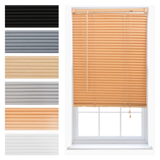 FURNISHED Made to Measure Venetian PVC Window Blinds Custom Fit, Easy Install & Modern Light Control Brown Teak (W) 45cm x (L) 150cm