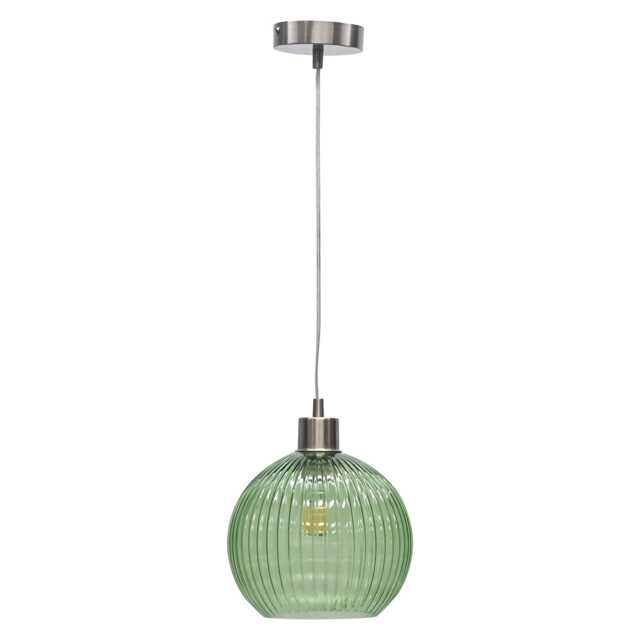 Betchley - Green Ribbed Glass Globe with Satin Nickel Pendant Fitting Green Green 1