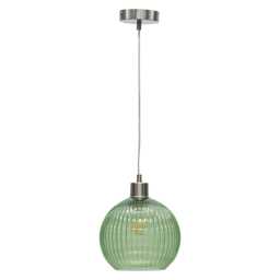 Betchley - Green Ribbed Glass Globe with Satin Nickel Pendant Fitting Green Green 1
