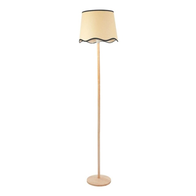 ValueLights Triston Light Wood Floor Lamp Scallop Black Trim Shade Brown Black
