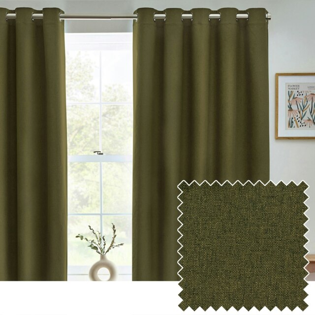 furn. Dawn Blackout Olive Eyelet Curtains (W)229cm x (D)137cm Multi