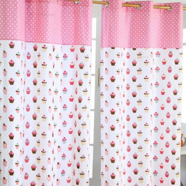 Homescapes Cupcakes Ready Made Eyelet Curtain Pair - 137 x 182 cm Drop Pink Pink