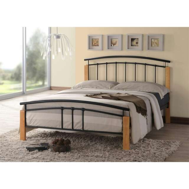 Silver Metal & White Beech Bed Frame - Small Double 4ft