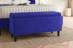120cm Lined Upholstered Ottoman Storage box - Sapphire Blue Plush Velvet Blanket Storage Box with Wooden Legs