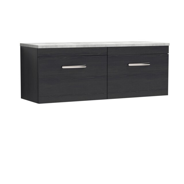 Balterley Millwich Contemporary 2 Drawer Wall Hung Vanity Unit with Laminate Black Galaxy Granite Worktop, Charcoal Black, 1200mm