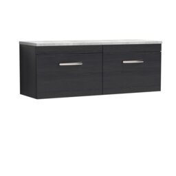 Balterley Millwich Contemporary 2 Drawer Wall Hung Vanity Unit with Laminate Black Galaxy Granite Worktop, Charcoal Black, 1200mm