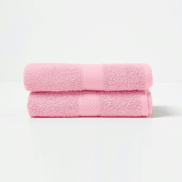 Homescapes Turkish Cotton Hand Towel Set of 2 - Pink Pink Hand towel 2