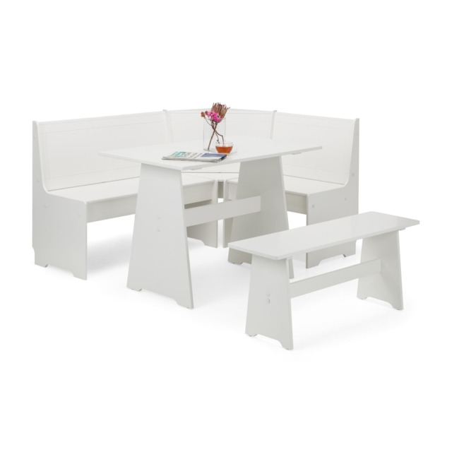 Premium Newbury 158cm Corner Dining Set with Storage Bench - Surf White