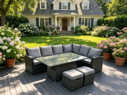 Fimous High Back Rattan Garden Furniture Corner Sofa Sets Adjustable Rising Table Dark Mixed Grey 8 seater right corner