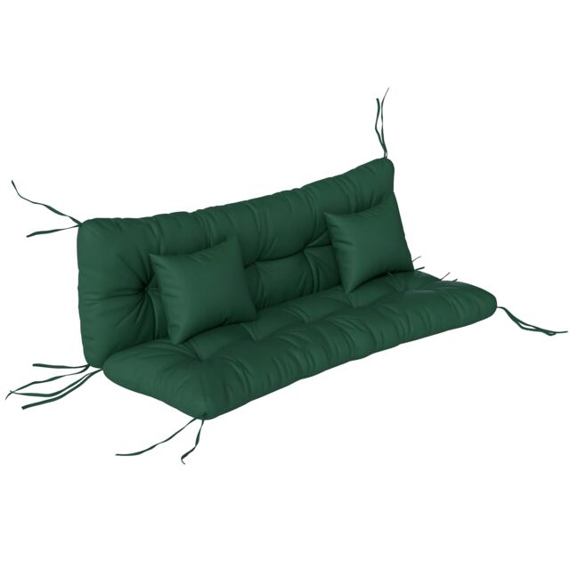 Outsunny Outdoor Seat Cushions Back Cushion with 2 Pillows, Seat Pads Green Green Seat cushion: 150x50x10cm, Back cushion: 150x50x10cm, Pillow: 40x30x15cm