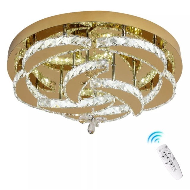 Dimmable Crystal Gold Ceiling Light Chandelier with Remote Control 50x24cm