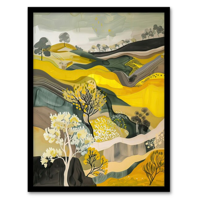 Cleveland Way North Yorkshire Moors Ochre Black Framed Wall Art Print A4
