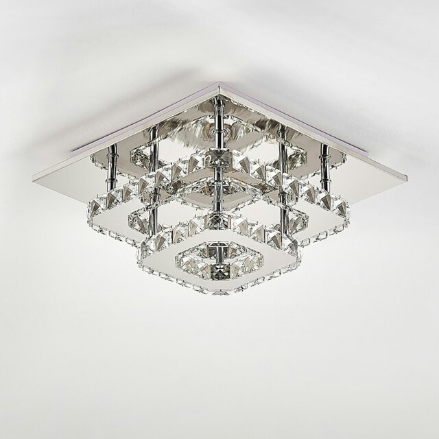 Living and Home Contemporary Crystal LED Ceiling Light Fixture with Double-Tier Design