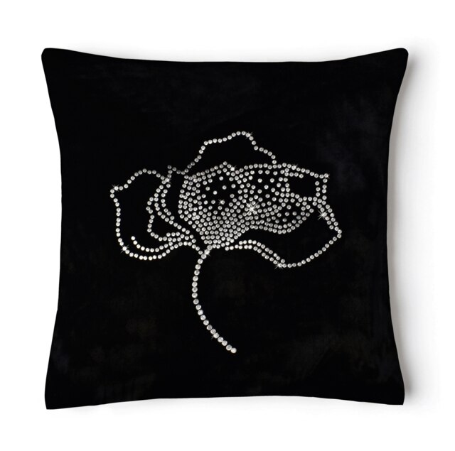 Beautiful Velvet Rose Gem Stud Cushion - 43cm x 43cm Black