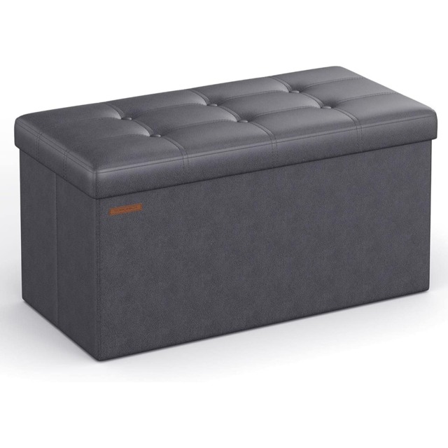 Foldable Storage Ottoman Bench with Padded Seat, End of Bed Bench, 76 cm, Dark Grey