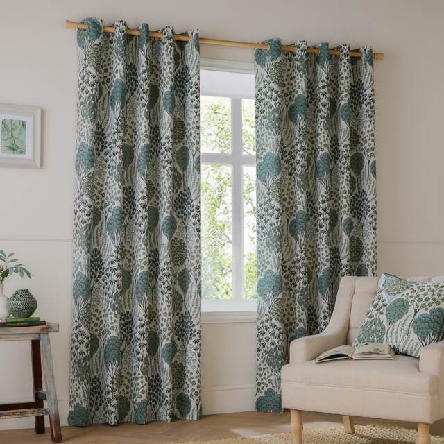 Wylder Ophelia Floral Jacquard Room Darkening Eyelet Curtain Pair Thyme/Mineral (W)168cmx (D)137cm Green Thyme/Mineral One Size