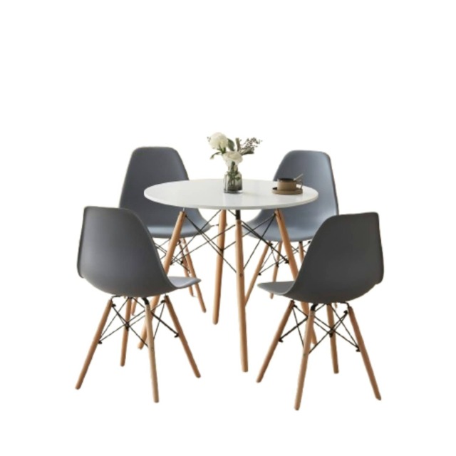 5 Piece Round Dining Set With White Top And Grey Chairs