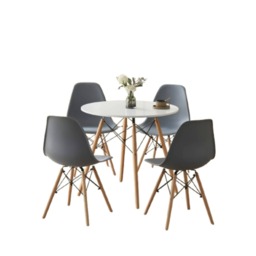 5 Piece Round Dining Set With White Top And Grey Chairs