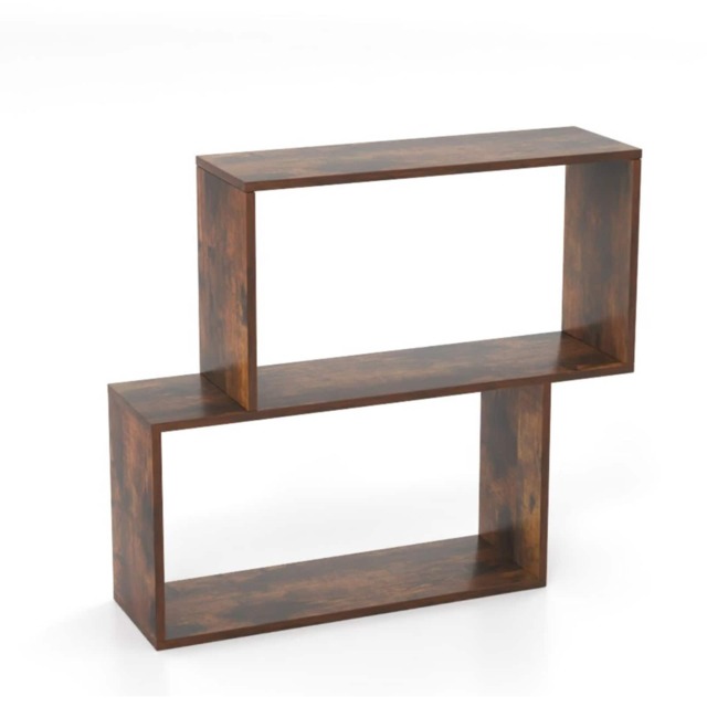 COSTWAY 3 Tier Geometric Bookshelf Freestanding Wooden Bookcase Brown