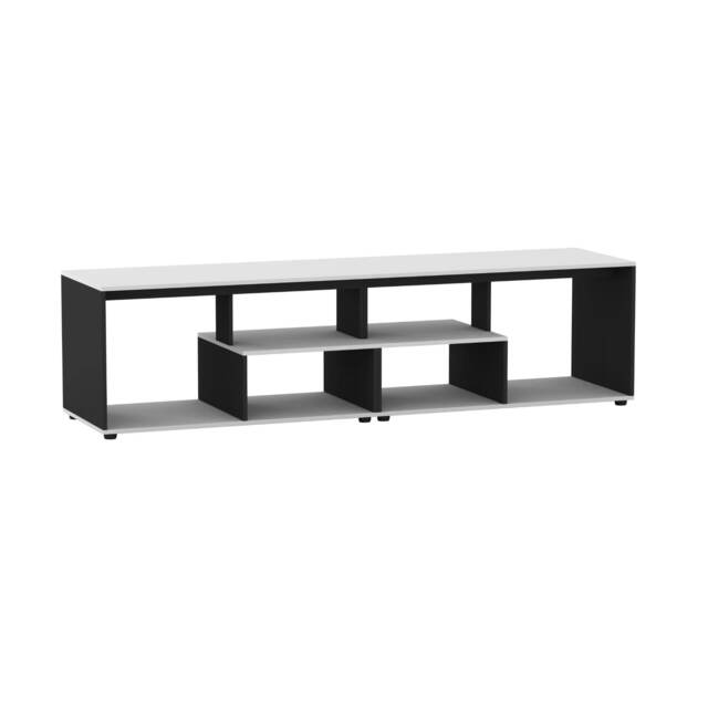 Shelby Abstract Large Double Coffee Table With Storage Shelves TV Stand 160cm Multi White/black