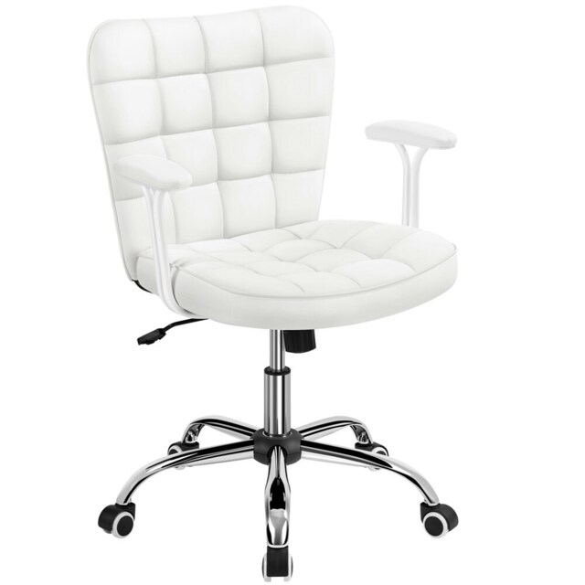 Yaheetech Mid-Back PU Leather Office Task Chair with Rolling Wheels White