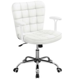Yaheetech Mid-Back PU Leather Office Task Chair with Rolling Wheels White