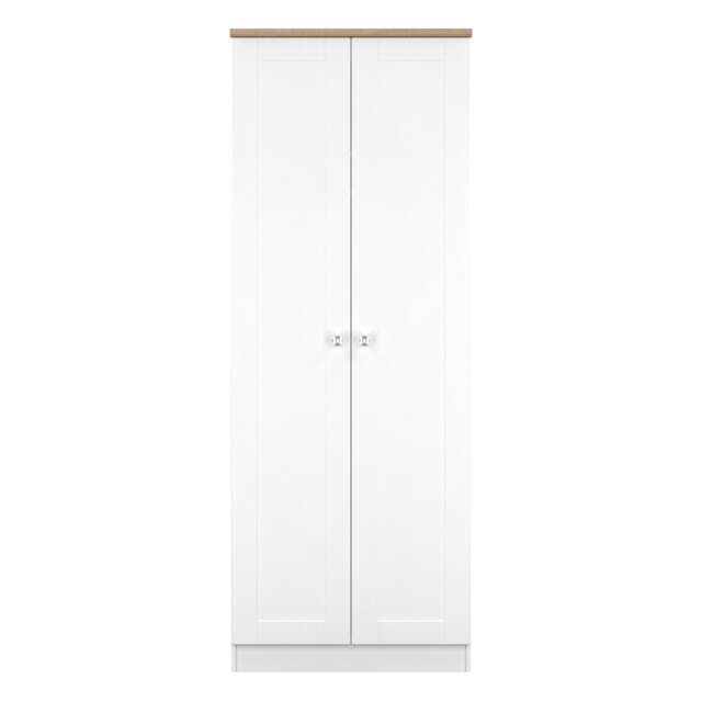 Cumbria Tall Double Wardrobe in White Ash & Bardolino Oak (Ready Assembled) White White Ash & Bardolino Oak
