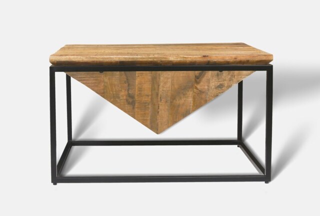 Industrial Diamond Coffee Table - Mango Wood/Iron - L80 x W80 x H47 cm - Mango PP Saw Finish Brown