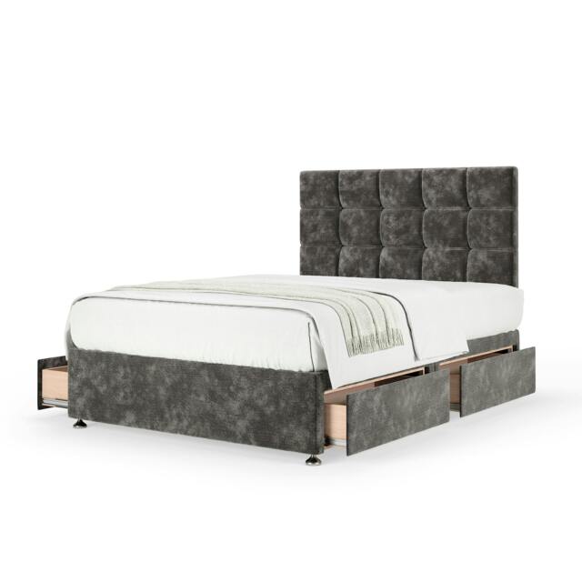 Memory Maestro Memory Foam Charcoal Chenille 4 Drawer Divan Set And Pearl Headboard Small Double