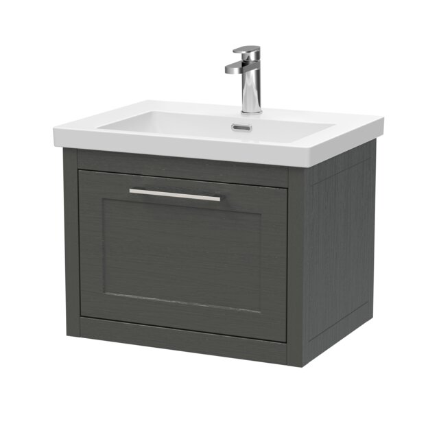 Balterley Traditional Bathroom Wall Hung 1 Drawer Vanity Unit and 1 Tap Hole Modern Fireclay Basin Grey Dark Lead