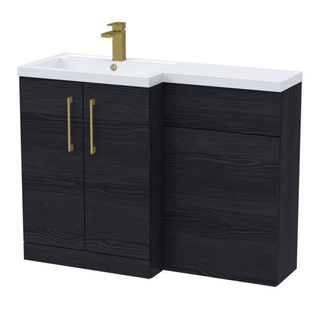 Balterley Left-Hand Bathroom Vanity and WC Unit Combination with Basin, with Handles Black Black Woodgrain