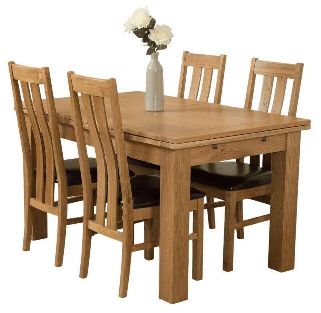 Richmond 140-220cm Oak Extending Dining Table and 4 Princeton Chairs Brown Brown
