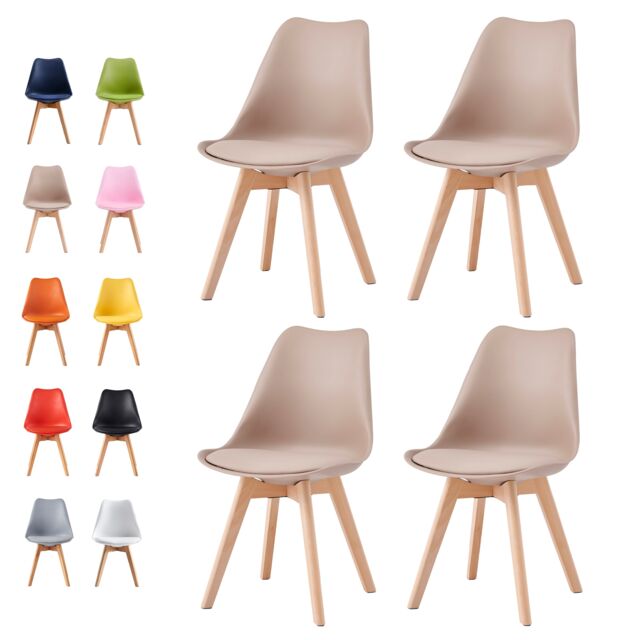 Set of 4 Dining Chairs with Solid Wooden Legs and Seat Cushion Pads in Brown - Eva by MCC