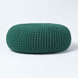 Homescapes Forest Green Large Round Cotton Knitted Pouffe Footstool