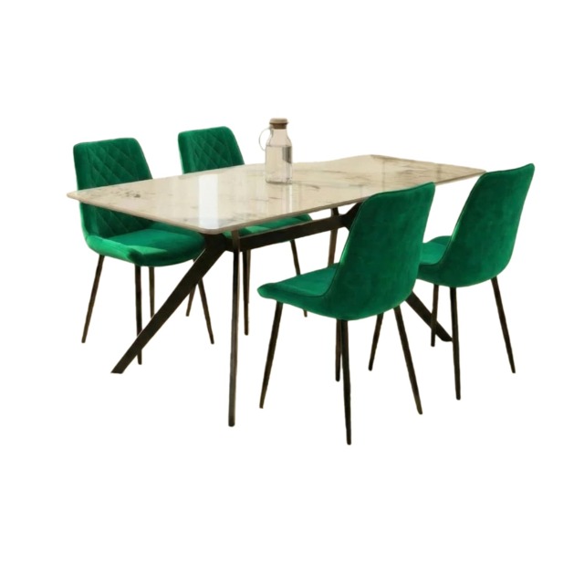 San Diego Marble Top Dining Table with Amelia Velvet Chairs - Green Green