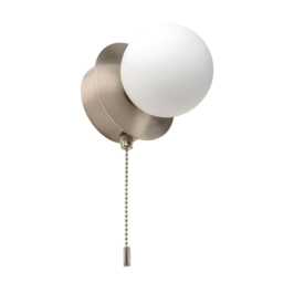 CGC MACIE Satin Nickel and White Opal LED Rechargeable Magnetic Wall Light with Pull Cord and USB-C Silver Satin Nickel & White Opal Base plate 9.5 cm, Globe: 8 cm diameter, Total depth: 11 cm