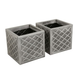 Charles Bentley Pair of Lazio Square Pewter Planters Grey Plastic - Dia. 32cm