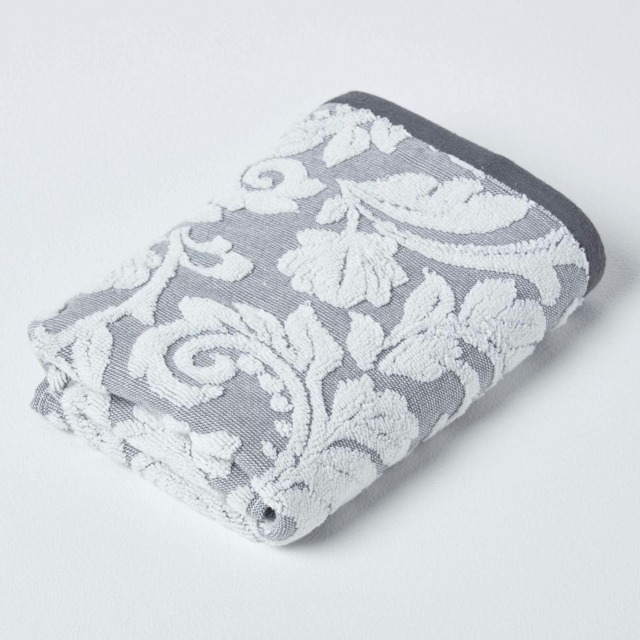 Homescapes Damask Turkish Cotton 600 GSM Hand Towel - Silver Silver Hand towel