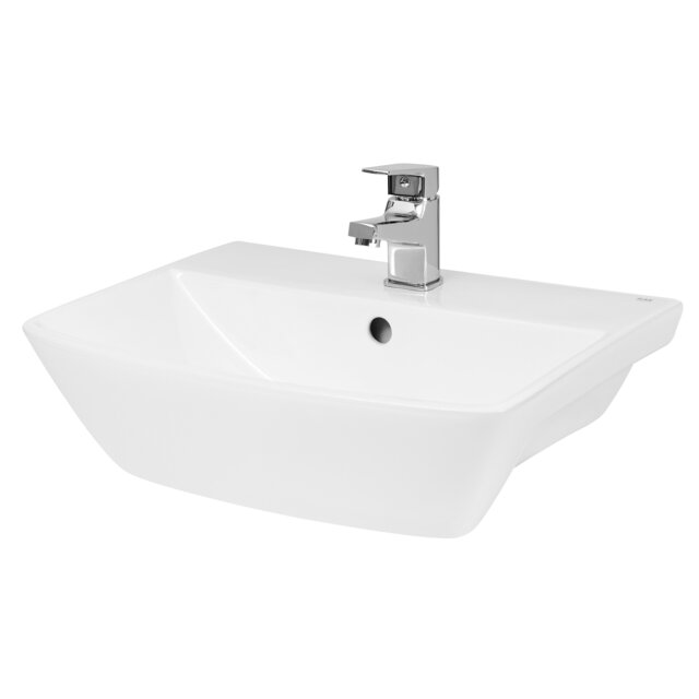 Square Ceramics Semi Recessed 1 Tap Hole Minimalist Basin (Tap Not Included), 500mm - Balterley White 380 x 500 x 170mm